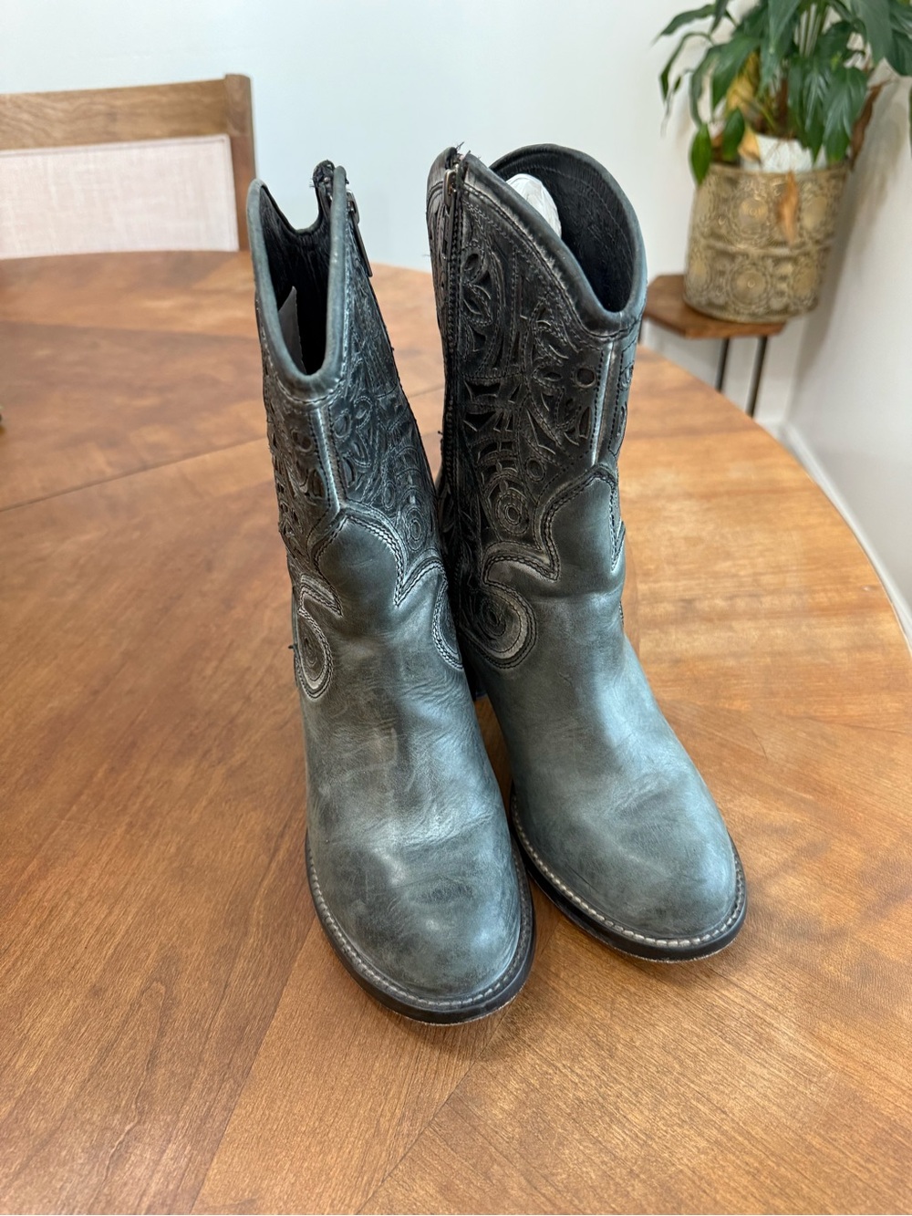 Women's Black Embroidered Leather Ankle Booties